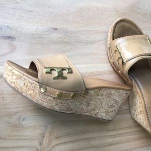Tory Burch Pamela Patent Slide Sand Wedges